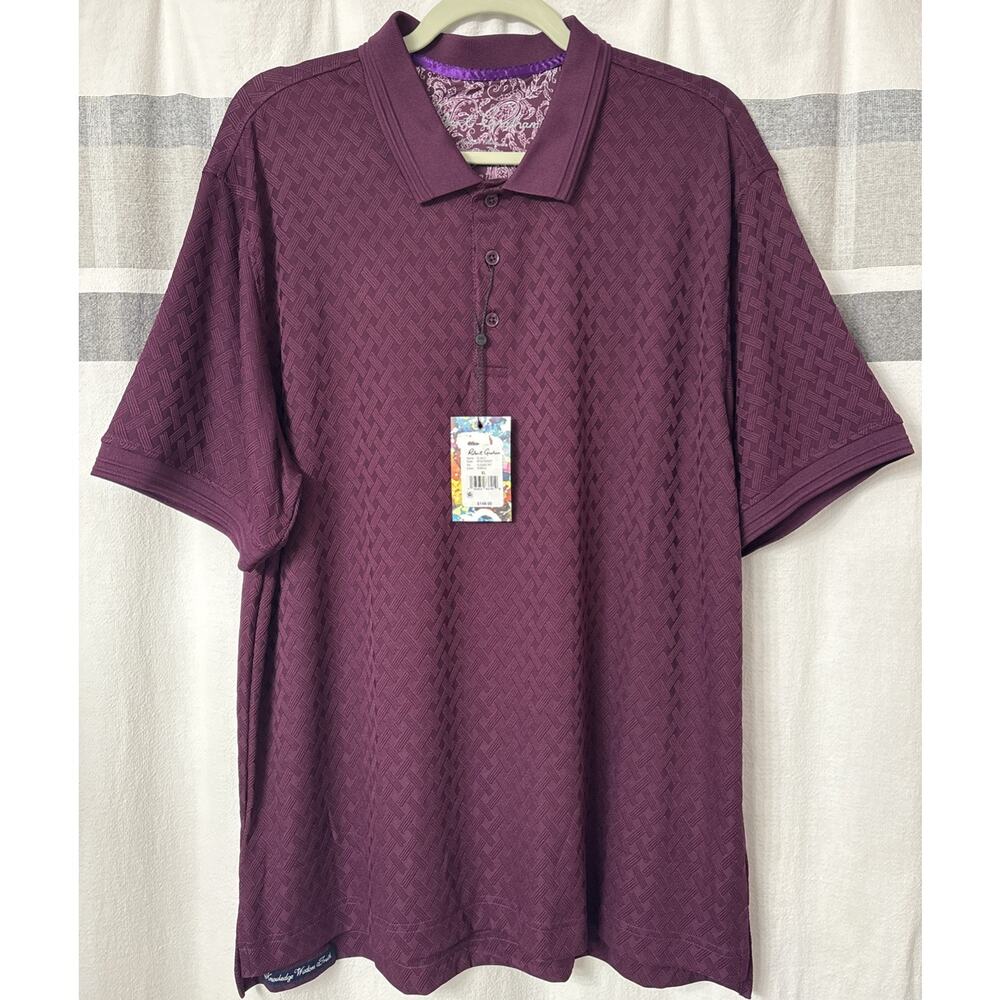 NWT Robert Graham Men’s XL Elias Short Sleeve Polo Shirt Purple Classic Fit $148